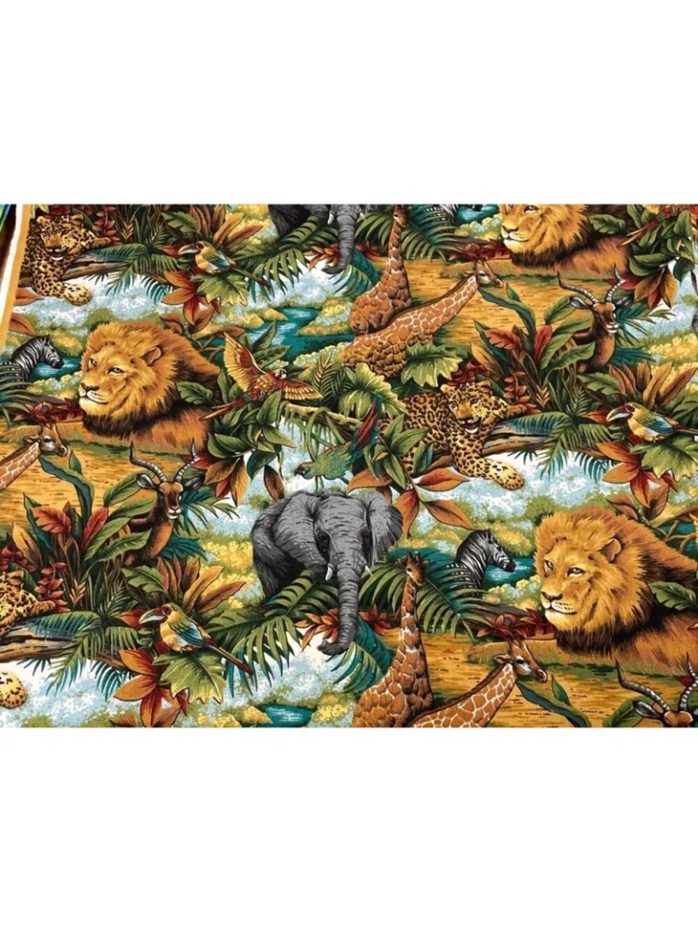 Jungle Safari Animal Print Cotton Fabric 74 x 43 Lion Elephant Giraffe Leopard